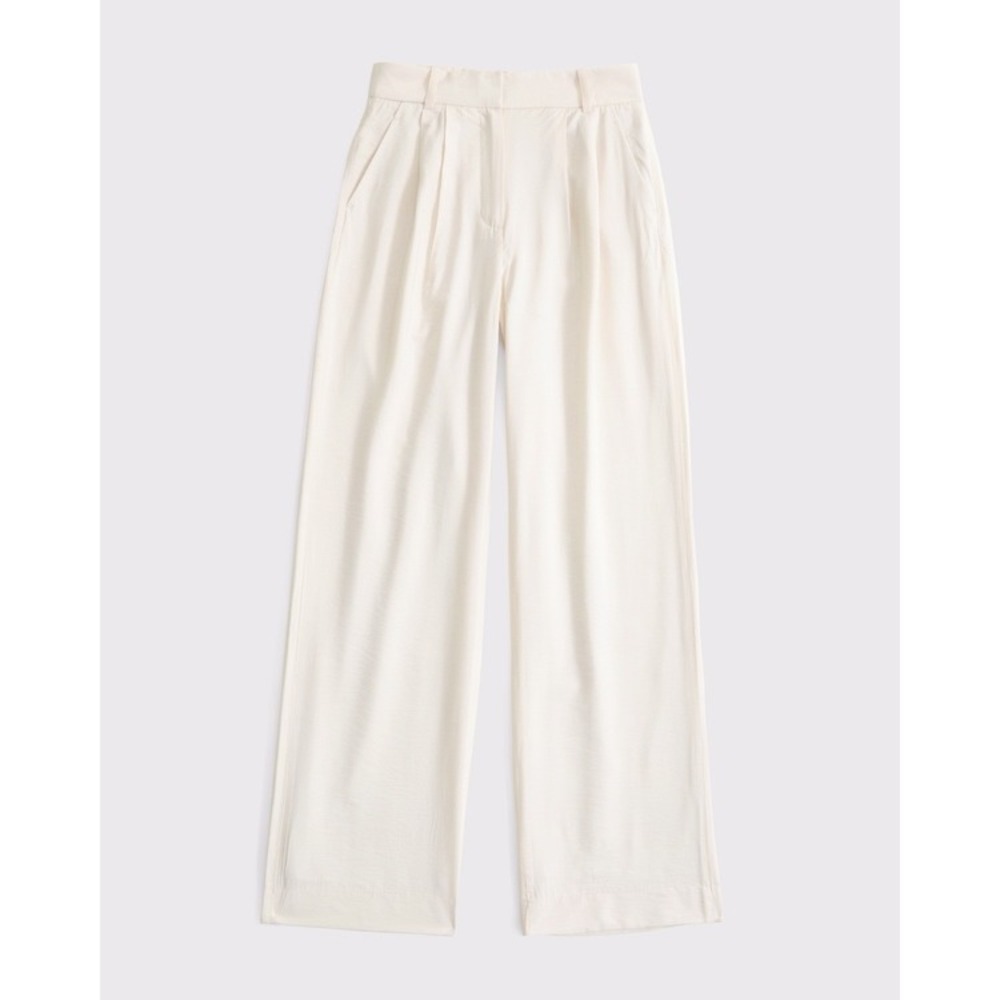 Abercrombie & Fitch Sloane Crepe Tailored Wide Leg Pant Beige Size 34R New W Tag